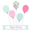 Cute retro party balloons as applique from scrap booking paper