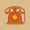 Cute retro phone. Old phone in cartoon style.