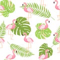 Cute Retro Seamless Flamingo Pattern Background Vector Illustration