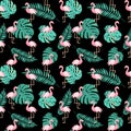 Cute Retro Seamless Flamingo Pattern Background Vector Illustration