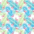 Cute Retro Seamless Flamingo Pattern Background Vector Illustration