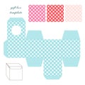 Cute retro square gift box template with gingham ornament to print, cut and fold