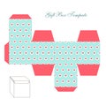 Cute retro square gift box template with hearts ornament to print, cut and fold