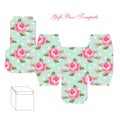 Cute retro square gift box template with shabby chic ornament to print, cut and fold