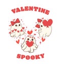 cute retro valentine ghost formed in heart shape, Valentine spooky doodle hand drawing shirt design