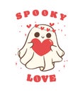 cute retro valentine ghost with heart, Valentine spooky love doodle in kawaii style hand drawing, shirt design