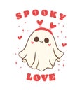 cute retro valentine ghost with heart, Valentine spooky love doodle in kawaii style hand drawing, shirt design