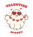 cute retro valentine ghost, Valentine spooky love doodle in kawaii style hand drawing, shirt design