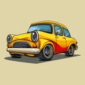 Cute Retro Yellow Car. Vintage car vector illustration