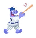 Cute rhino with bat playing baseball. Sports ball. Vector cartoon isolated illustration on white background. Funny Royalty Free Stock Photo