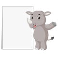 Cute rhino cartoon with blank sign