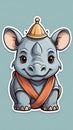 Cute rhino cartoon sticker logo artwork illustration ai generated