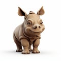 Cute Rhino Design Cartoon Figurine - Playful Character In Sepia Tone