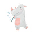Cute rhino with flute. Vector illustration on white background. Royalty Free Stock Photo