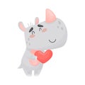 Cute rhino with a heart. Vector illustration on white background. Royalty Free Stock Photo