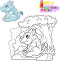 Cute rhino sitting under a tree coloring book