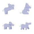Cute rhinoceros icons set cartoon vector. Little cute rhinoceros