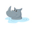 Cute rhinoceros looking out of the water, cartoon character. Flat vector illustration, isolated on white background. Royalty Free Stock Photo