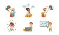 Cute rich successful business kids set vector illustration