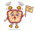 Cute ringing alarm clock character, morning wake up time icon. Watch timer awake from night sleep. Timepiece dial face vector