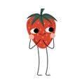 Cute Ripe Strawberry, Cheerful Berry Character with Funny Face Vector Illustration