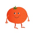 Cute Ripe Tomato, Funny Vegetable Cartoon Character with Funny Face Vector Illustration