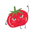 Cute Ripe Tomato with Smiling Face, Adorable Funny Vegetable Cartoon Character Vector Illustration