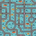 Cute road map in winter blue pattern for children inspired in the countryside landscape