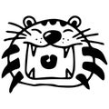 Cute roaring tiger face, wildlife animal, cute kitty, cat, kitten illustration Royalty Free Stock Photo