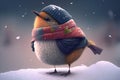 Cute robin bird with winter clothes, generative ai