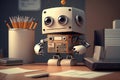 cute robot assistant, helping busy office worker with filing and other tasks