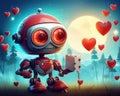 cute robot background with a red heart.