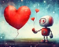 cute robot background with a red heart.