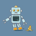 Cute robot and banana mascot isolated on blue background