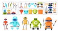 Cute robot cartoon character set, flat vector isolated illustration. Robot machine constructor. Robotic animation