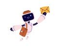 Cute robot character from post delivery service. Robotic postman with envelope. Retro android machine with email letter