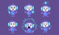 Cute Robot Character Set, Adorable Robotics in Different Poses and Various Emotions Vector Illustration