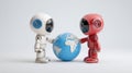 Cute robot characters holding hands over a globe Royalty Free Stock Photo