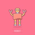 Cute robot chatbot icon in comic style. Bot operator cartoon vector illustration on isolated background. Smart chatbot character