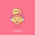 Cute robot chatbot icon in comic style. Bot operator vector cartoon illustration pictogram. Smart chatbot character business