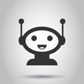 Cute robot chatbot icon in flat style. Bot operator vector illustration on white background. Smart chatbot character business