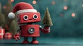 cute robot with christmas tree on festive background AI generated Royalty Free Stock Photo