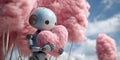 Cute Robot in Cotton Candy Sky 3D Art Royalty Free Stock Photo