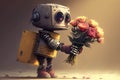 cute robot delivers bouquet of flowers to surprise someone