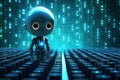 cute robot in digital world binary code AI generated Royalty Free Stock Photo