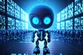 cute robot in digital world binary code AI generated Royalty Free Stock Photo