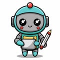 Cute robot drawing with pencil and pad Royalty Free Stock Photo