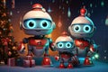 cute robot family on christmas eve AI generated