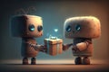 cute robot giving present to other person, with sweet and warm atmosphere