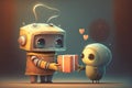 cute robot giving present to other person, with sweet and warm atmosphere